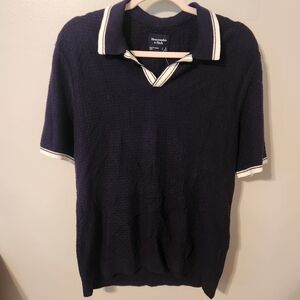 Navy Blue Polo Shirt with White Trim